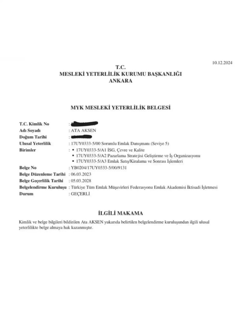 ata aksen mesleki yeterlilik belgesi